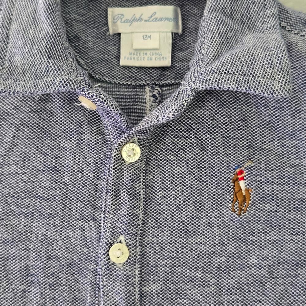 Polo Ralph Lauren Baby Boy Blue Knit Oxford Romper Jumper Coverall Size 12m